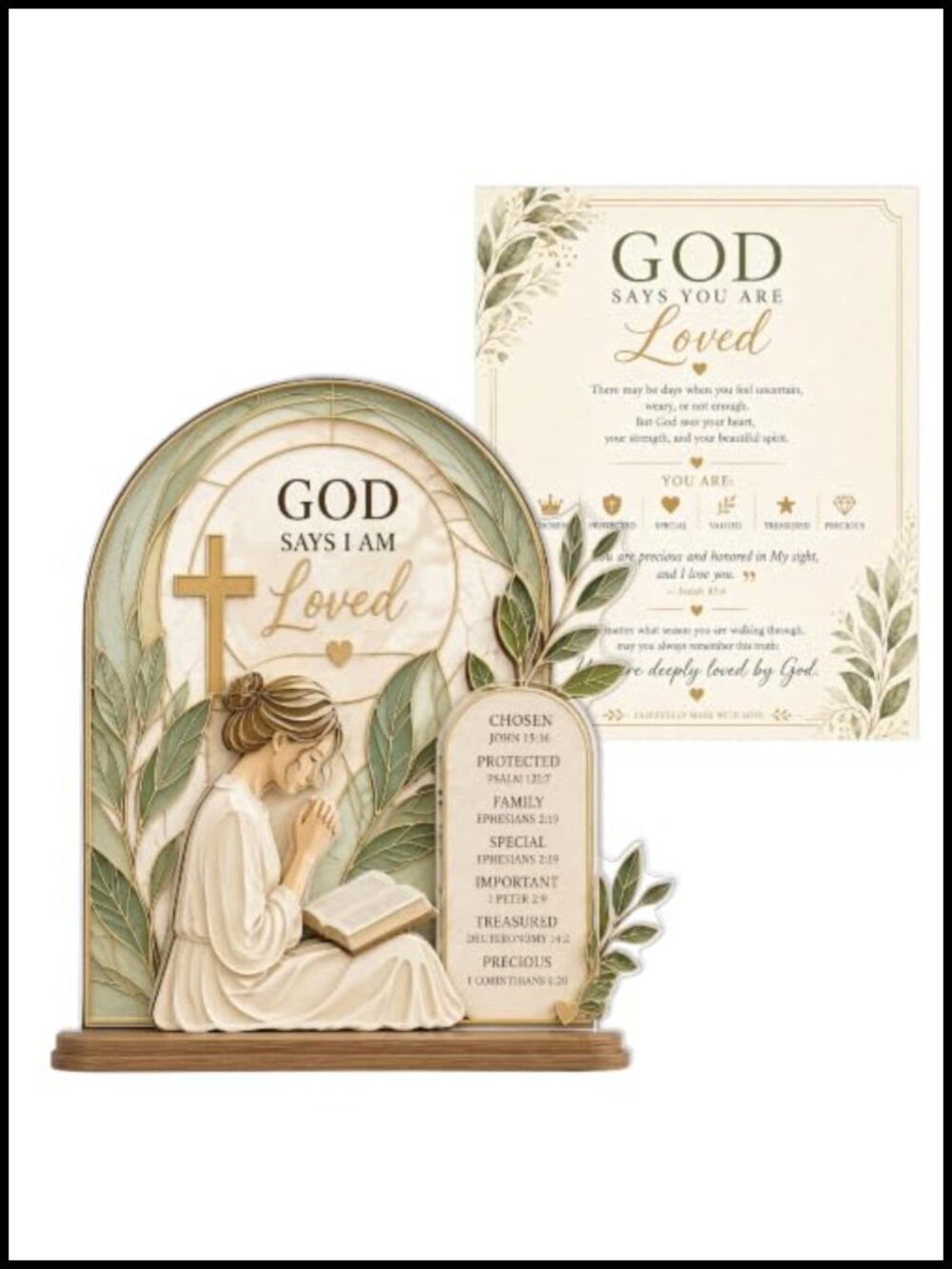 Wooden God Says I Am Sign with Story Card Christian Desk Decor